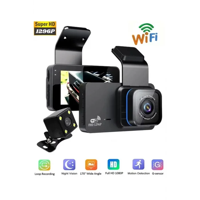Araç İçi Kamera Wifi Özellikli Ekranlı Ön Ve Geri Görüş Kameralı Mikrofonlu 3 İnç Hd