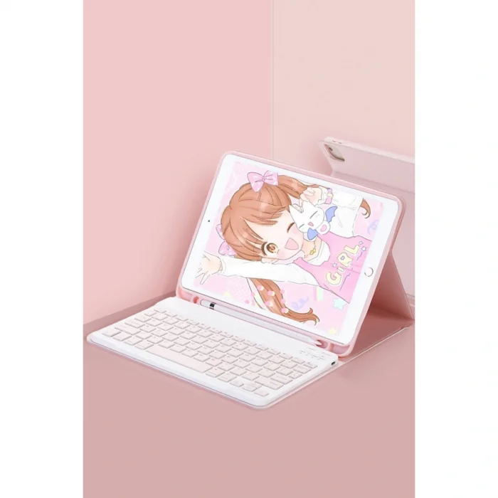 İpad 2022 10.9 (10.nesil) Kılıf Kc01 Smart Klavyeli Tablet Kılıfı - Pembe