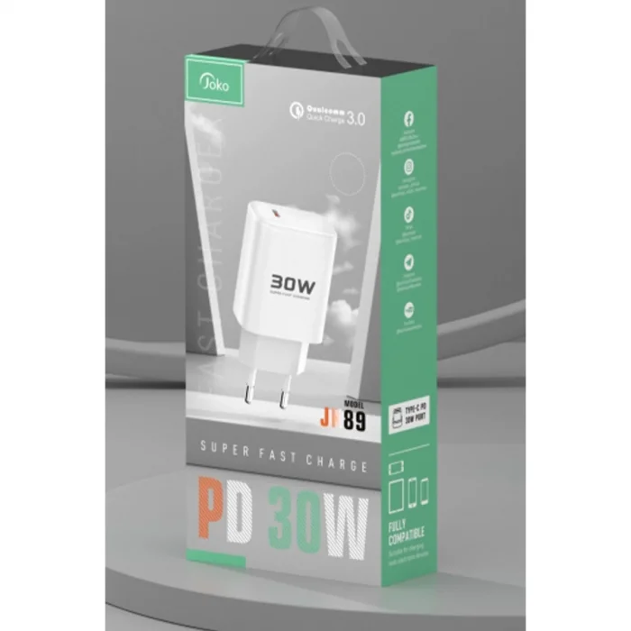 Joko Jk89 30w Type-c Çıkışlı Ekstra Dc67 1m Type-c To Type-c Kablolu Pd Şarj Cihazı - Beyaz