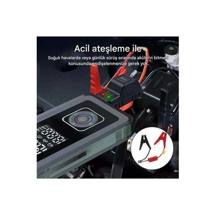 Multi Function Jump Ter Şarjlı Lastik Şişirme Pompası Akü Takviye Acil Durum Led Işık