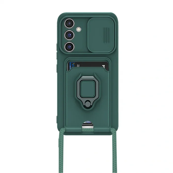 Samsung Galaxy A16 5g Kılıf Zuma Kartvizitli Yüzüklü Silikon - Yeşil