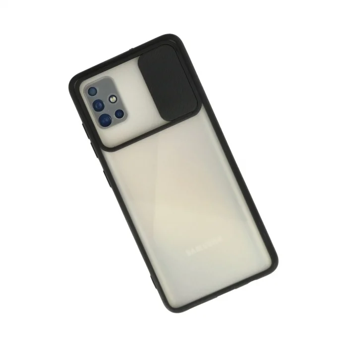 Samsung Galaxy A71 Kılıf Palm Buzlu Kamera Sürgülü Silikon - Siyah