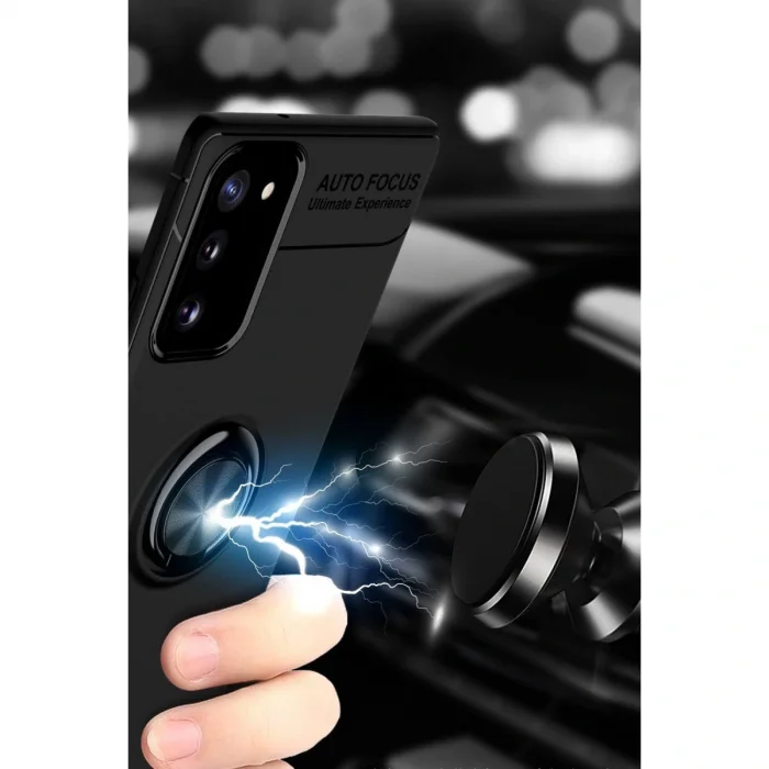 Samsung Galaxy Note 20 Kılıf Range Yüzüklü Silikon - Siyah-kırmızı