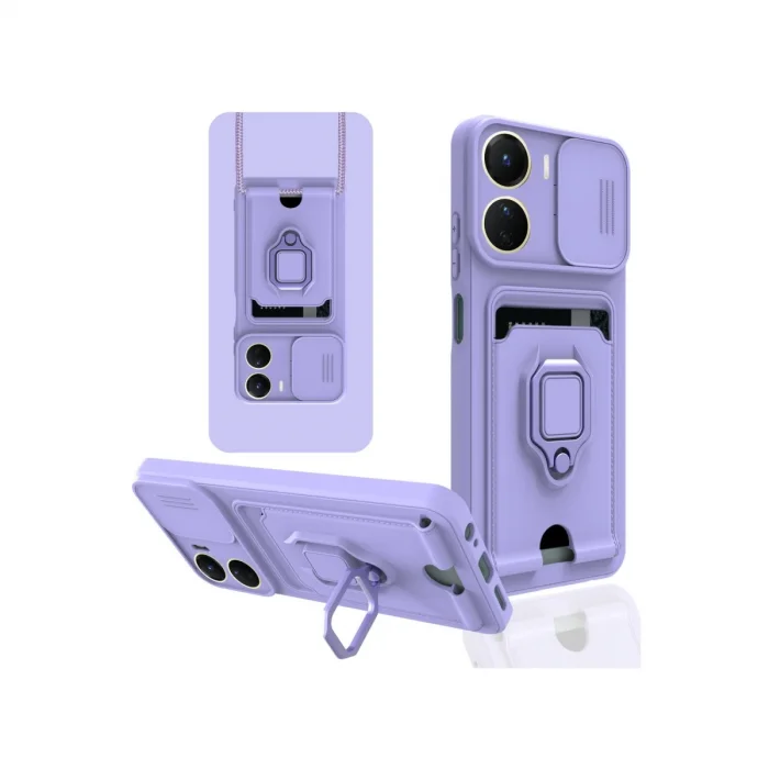 Vivo Y16 Kılıf Zuma Kartvizitli Yüzüklü Silikon - Lila