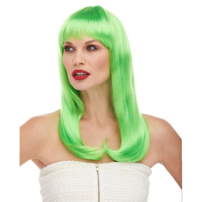 Yeşil Renk Uzun Düz Parti Peruğu
