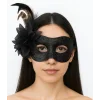 Siyah Renk Metalize Sim Görünümlü Parlak Tüylü Parti Maskesi 22x19 Cm