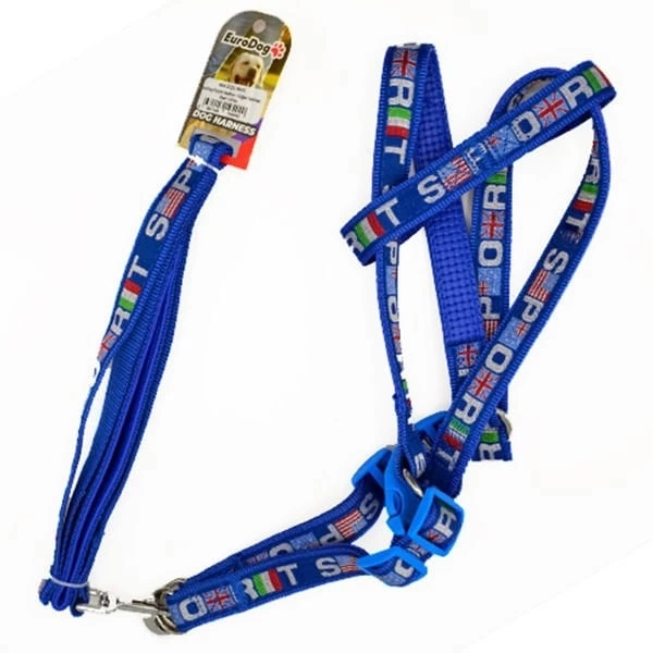 Euro Dog Köpek Uzatma Tasması Ve Göğüs Tasması Takımı Mavi/Beyaz 20 Mm 120 Cm