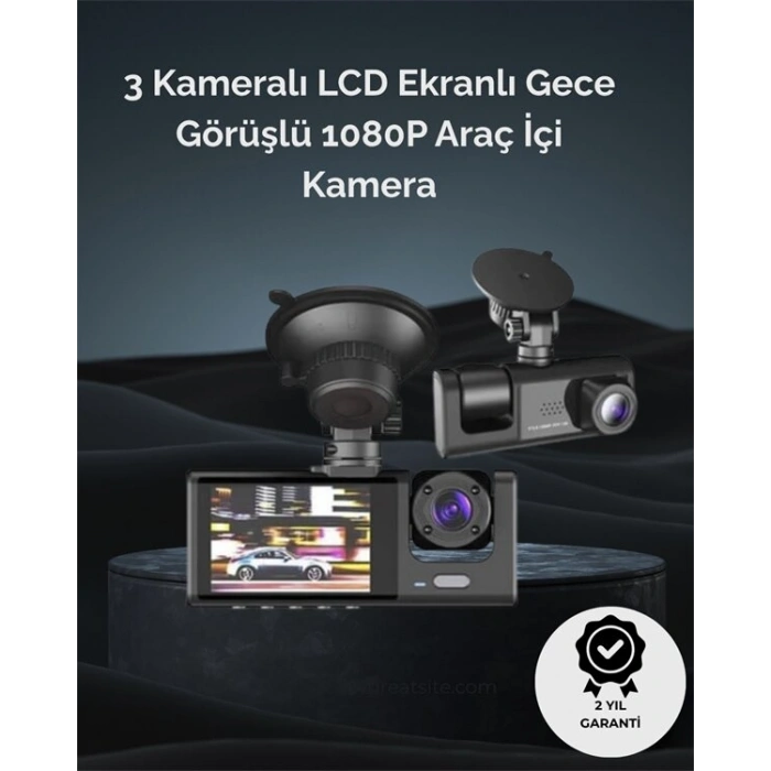1. 3 Kameralı Full HD Araç Kamerası – Ön İç ve Arka Görüş ile %100 Kapsama