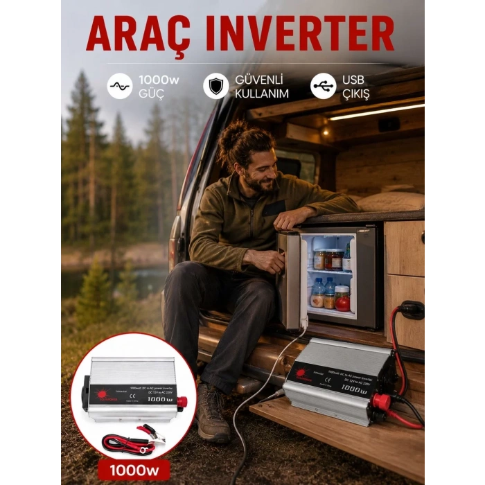1000 Watt Oto İnvertör Elektrik Dönüştürücü Ev Tipi Priz