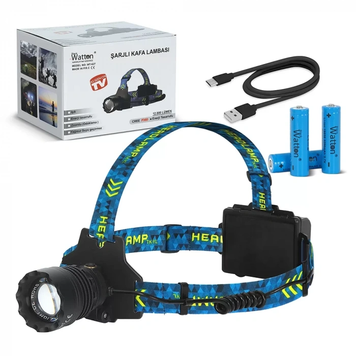 12000 Lümen CREE P360 Şarjlı Kafa Lambası Güçlü LED Aydınlatma Profesyonel Model WT-627