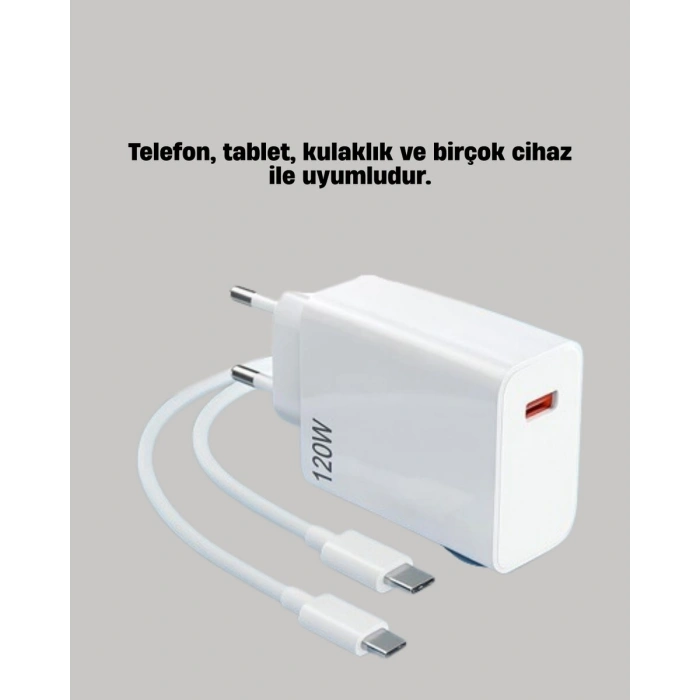120W Güçlü Hızlı Şarj Adaptörü ve Type-C Kablo Seti – Güvenli Şarj Teknolojisi