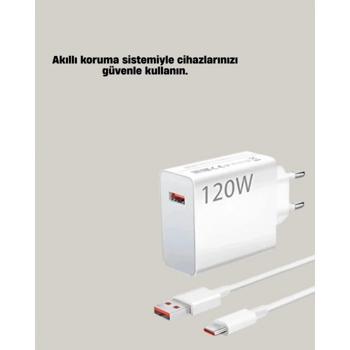 120W Güçlü Hızlı Şarj Adaptörü ve Type-C Kablo Seti – Güvenli Şarj Teknolojisi