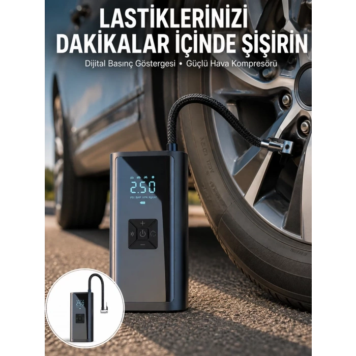 12V Uyumlu Çok İşlevli Akıllı Araç Lastik Pompası Yeni Nesil