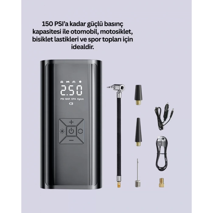 12V Uyumlu Çok İşlevli Akıllı Araç Lastik Pompası Yeni Nesil