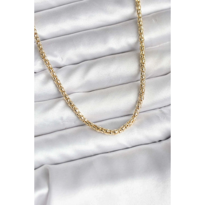 14K Gold Renk Kaplama Boru Zincir Model CM Kadın Kolye 5886