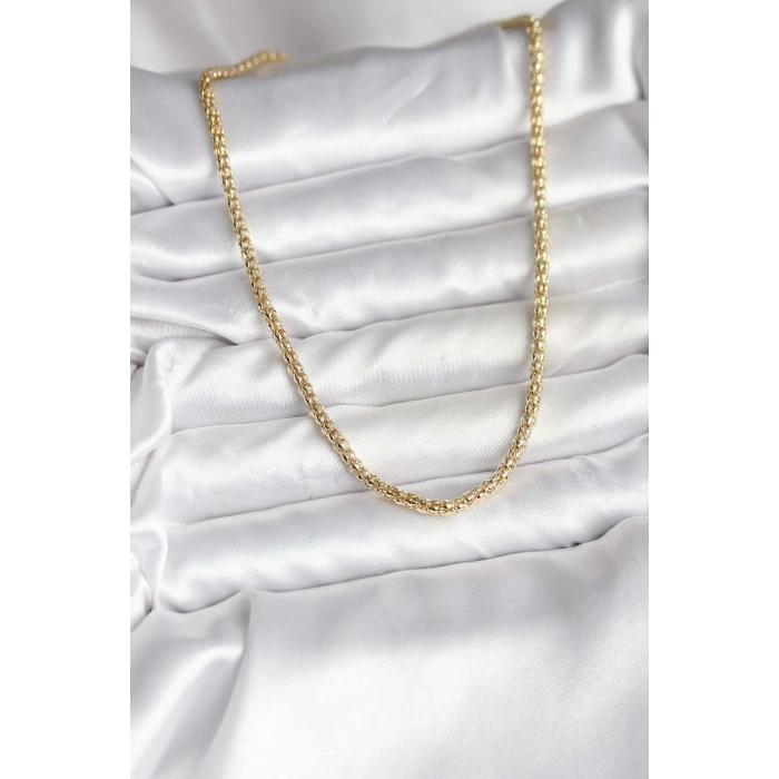 14K Gold Renk Kaplama Boru Zincir Model CM Kadın Kolye 5886