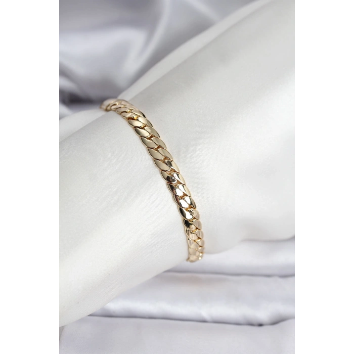 14K Gold Renk Kaplama Ezme Zincir Model Kadın Bileklik 5886