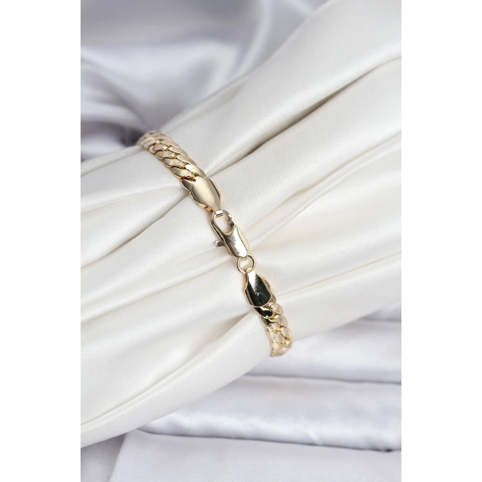 14K Gold Renk Kaplama Ezme Zincir Model Kadın Bileklik 5886