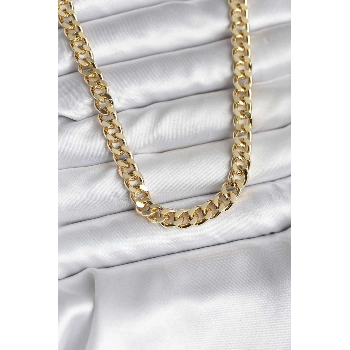 14K Gold Renk Kaplama Kalın Zincir Model CM Kadın Kolye 5886