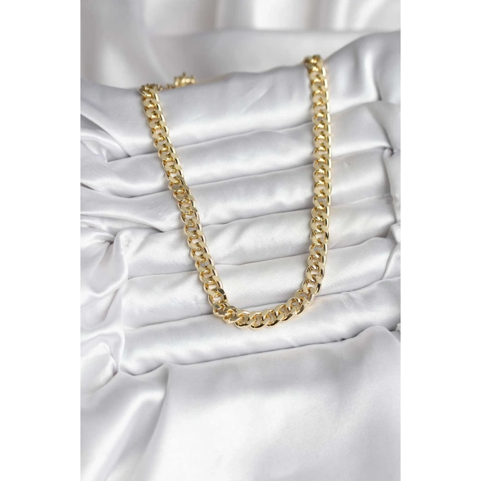 14K Gold Renk Kaplama Kalın Zincir Model CM Kadın Kolye 5886