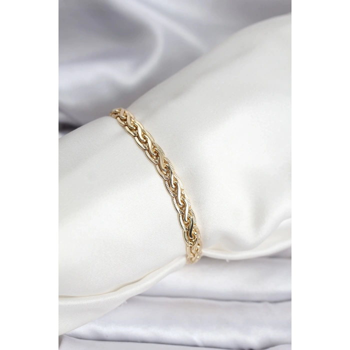 14K Gold Renk Kaplama Lazer Zincir Model CM Kadın Bileklik 5886