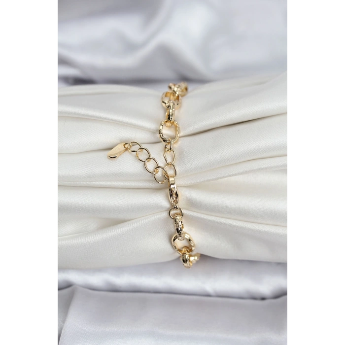 14K Gold Renk Kaplama Lazerli Zincir Model CM Kadın Bileklik 5886