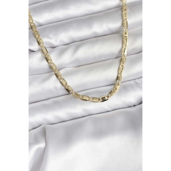 14K Gold Renk Kaplama Plaka Ezme Model Zincirli CM Kadın Kolye 5886