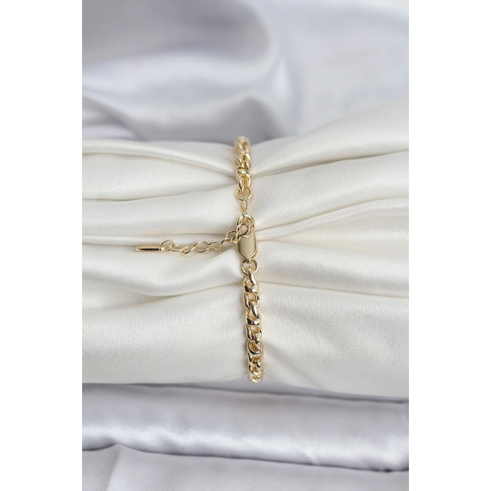 14K Gold Renk Kaplama Zincir Model Kadın CM Bileklik 5886