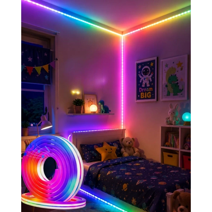 16 Milyon Renk RGB Neon Şerit Led İç ve Dış Mekan Dekor Işığı