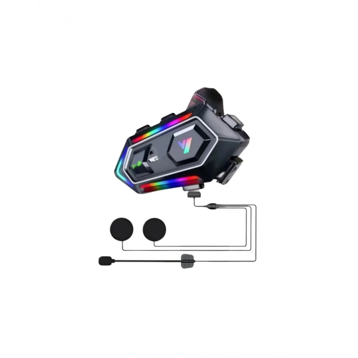 16 Mod RGB Işıklı Motosiklet Intercom Çift Telefon Destekli