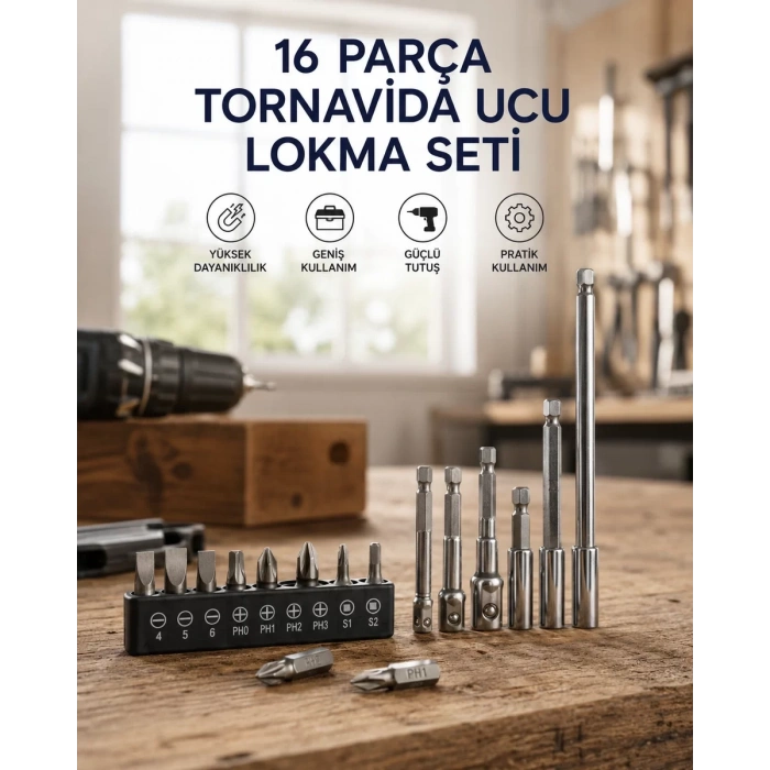 16 Parça Bits Adaptör Ve Tornavida Ucu Seti