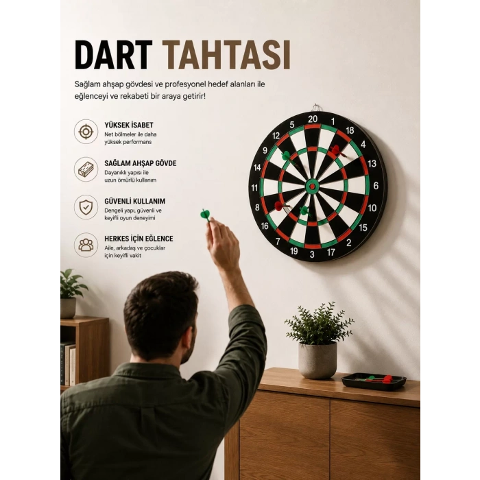 17 İnç Dart Tahtası Sağlam Ahşap Gövde ve Uzun Ömürlü Kullanım