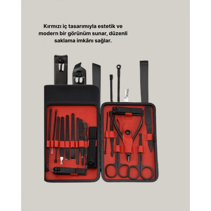 17 Parça Profesyonel Manikür Pedikür Seti Paslanmaz Çelik Siyah Kutu