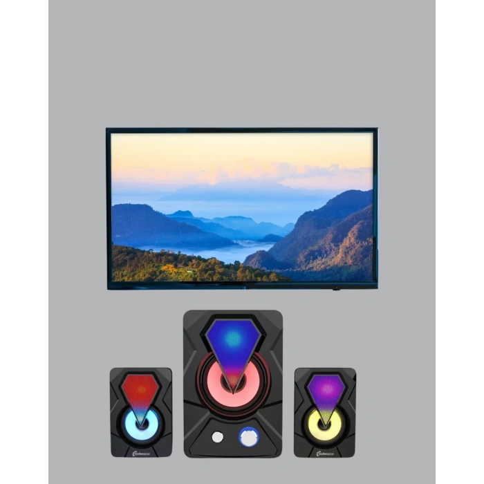 2+1 RGB LED Işıklı Güçlü Bas Sistemli Bilgisayar Hoparlörü