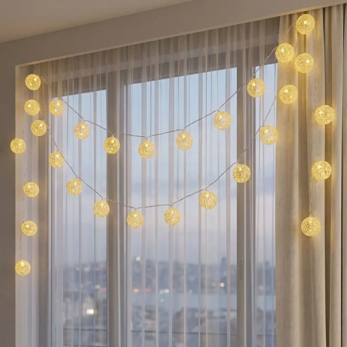 2 Metre 10’lu Top LED Işık - Pilli Gün Işığı Dekoratif Aydınlatma