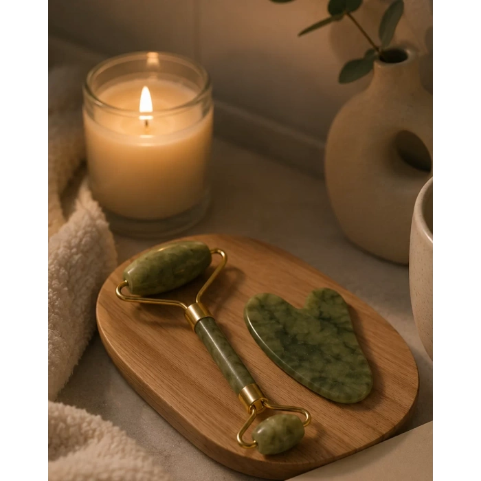 2 Parça Jade Stone Cilt Bakım Seti Şişkinlik Karşıtı Yüz Masajı