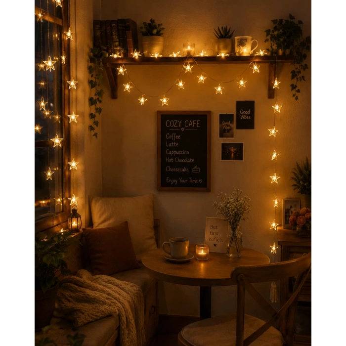 20 LED Yıldız Işık Zinciri Günışığı Beyaz Dekoratif Süs Lambası