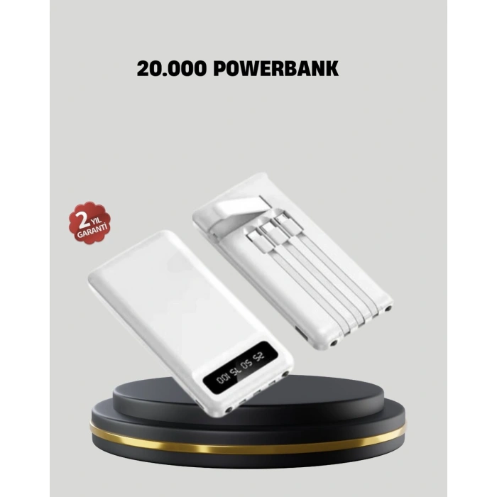 20.000 mAh 4 Çıkışlı LED Göstergeli Hızlı Şarj Powerbank