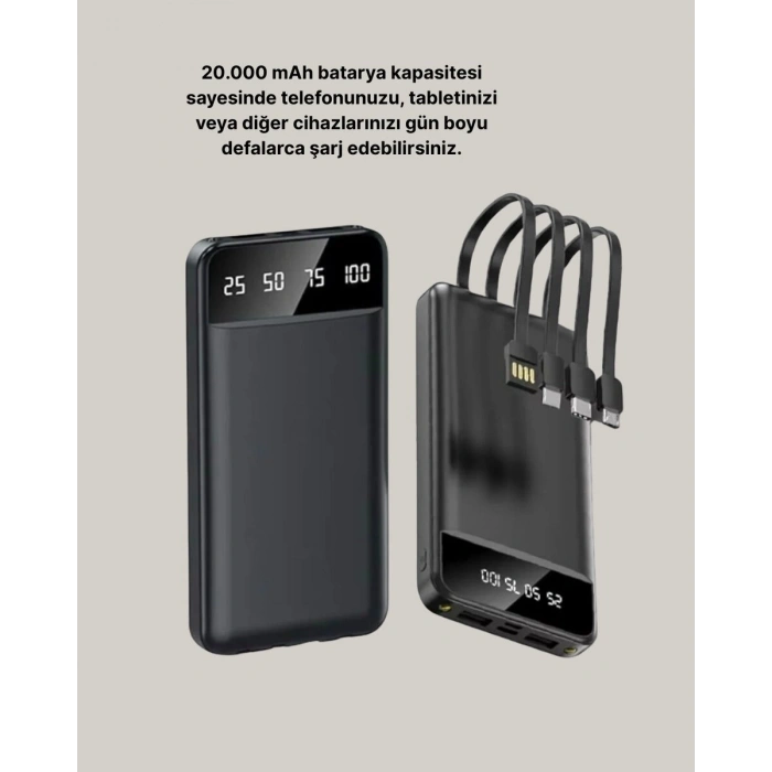 20.000 mAh 4 Çıkışlı LED Göstergeli Hızlı Şarj Powerbank