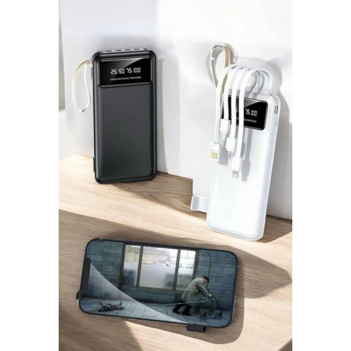 20.000 Mah Led Işıklı LCD Ekran USB Girişli Type-C Lightning Powerbank