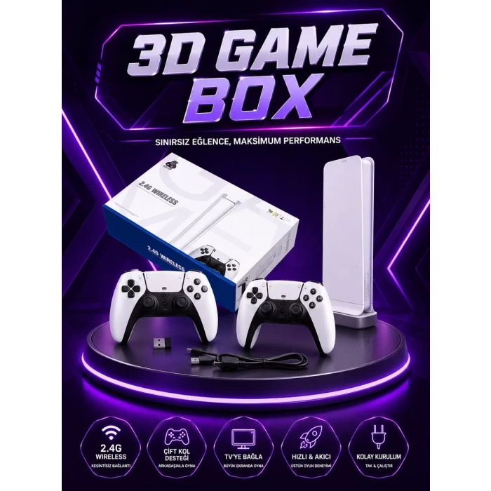 20.000 Yüklü Oyunlu Kablosuz Retro Oyun Konsolu 4K Destekli