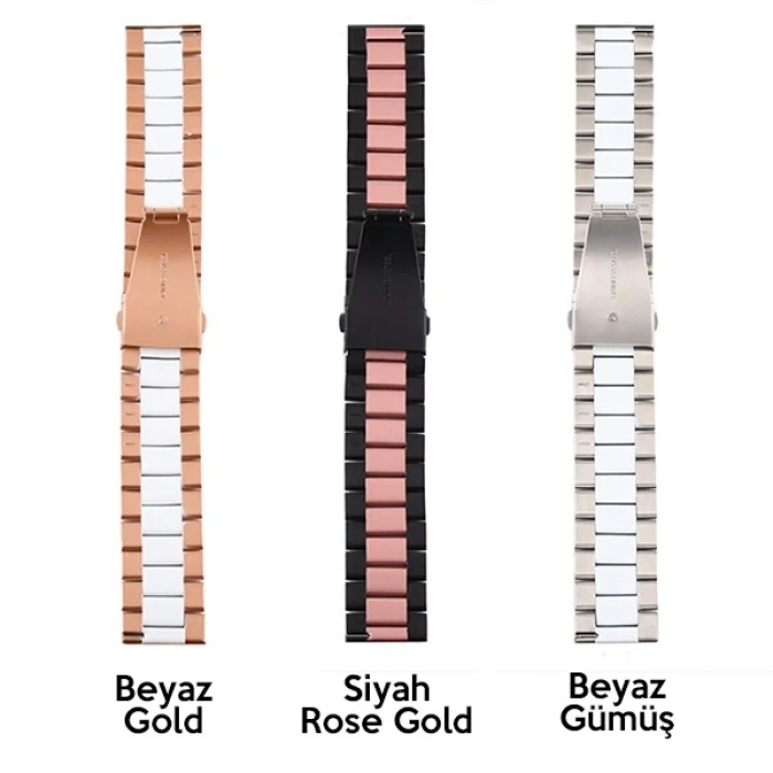 22MM Gear S3 Watch 4 -GT2 GT2E 46MM KayışKordon Seramik Paslanmaz Çelik-(5775)