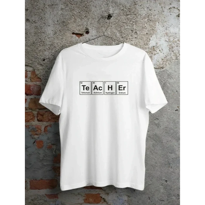 24 Kasım Kimya Öğretmeni Hediyesi Baskılı Bisiklet Yaka T-shirt - Beyaz