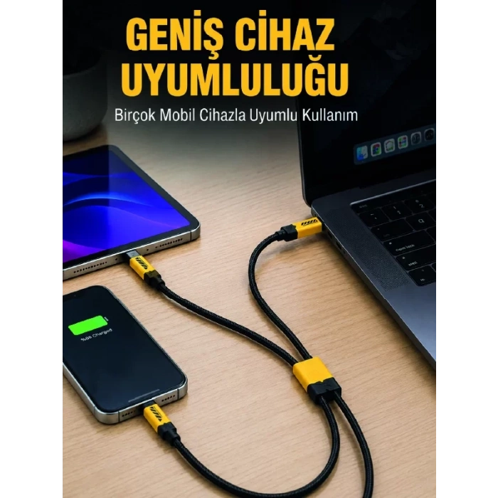 240W Çoklu Şarj Kablosu Type-C Lightning Micro USB Örgü Kablo