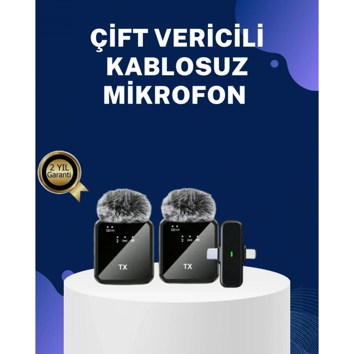 2in1 Kablosuz Yaka Mikrofonu iOS ve Android Uyumlu