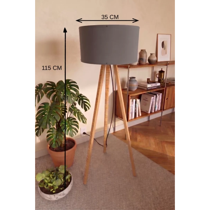 3 Ayaklı Tripod Lambader Antrasit Gri Kumaş Başlık