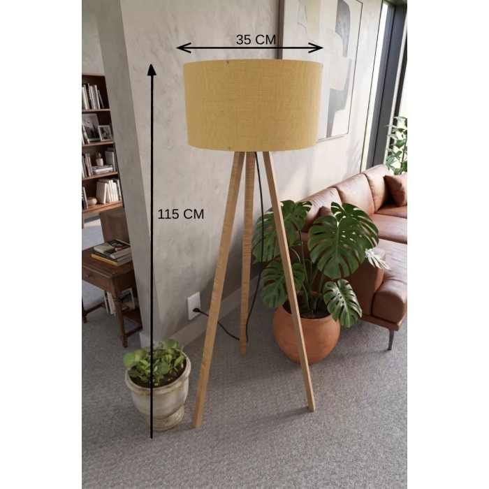 3 Ayaklı Tripod Lambader Hardal Kumaş Başlık
