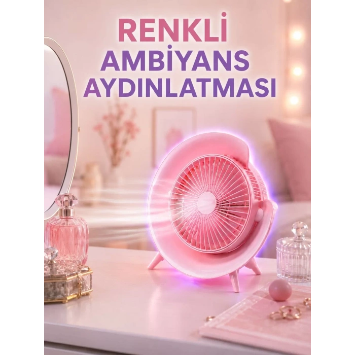 3 Hız Ayarlı USB Şarjlı RGB Masa Fanı