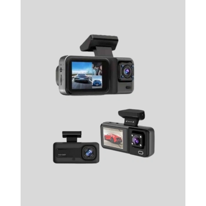 3 Kameralı Araç DVR 1080P Ön + HD Arka + İç Kamera Döngü Kayıt 2’’ Ekran