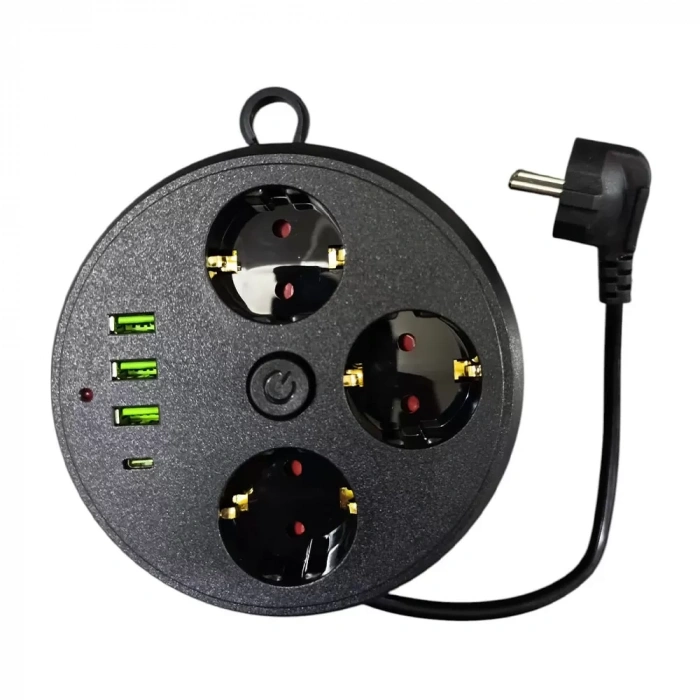 3 Lü Akım Korumalı Priz Makaralı Anahtarlı 16A 4000 Watt 3 x Usb - 1 Type-C 3395